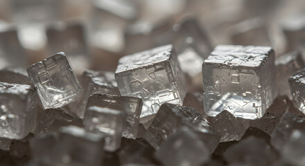 Close Up On Translucent Cubes Sparkling Under Bright Studio Lighting