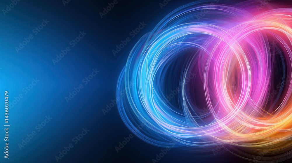 Poster colorful light trails create dynamic patterns in dark background