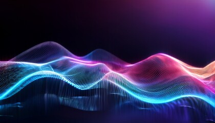 Obraz premium Abstract Digital Waves Neon Particle Flow, Data Visualization