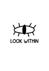 Minimalist postcard with doodle eye and phrase 