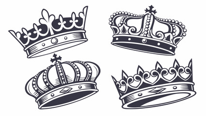 Crown icons set 4, vintage icon set silhouette , royalty winner, best selling  