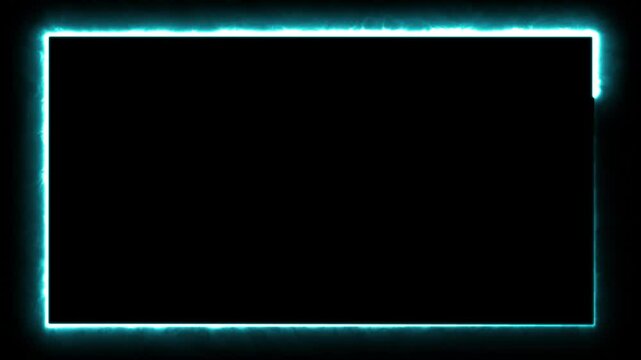Glowing core neon blue fire light rectangular abstract border picture frame
