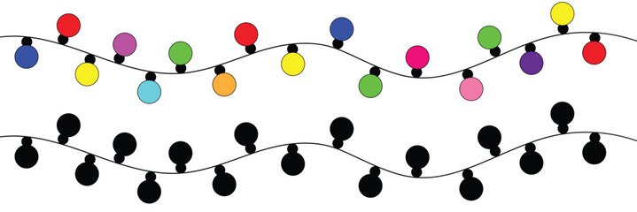 Christmas tree garland. Sketch. Decorative ornament made of round bulbs. Vector illustration. Outline on isolated background. Doodle style. Coloring for kids. Christmas decoration. Electric lights . 