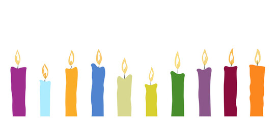 Birthday candles isolated. Colorful lit candles illustration.