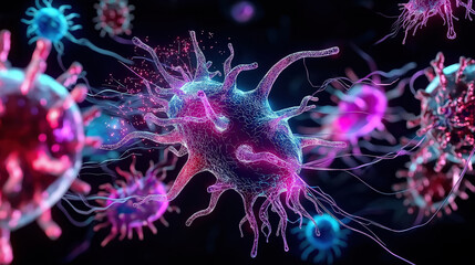 Obraz premium Colorful visualization of microscopic cells in digital environment