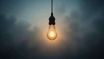 Solitary LED Bulb Moody Monochromatic Gradient Background, Warm Diffused Glow, Minimalist Industrial Design