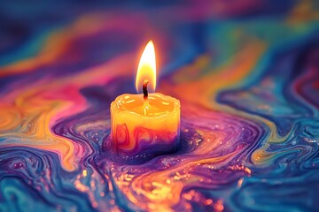 Abstract Background - A Single Candle Floating in a Swirling Sea of Colors