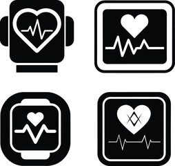Heart Rate Monitor Vector Set ECG Pulse Cardio Icons for Health and Fitness Design