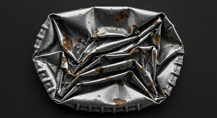 Crushed Metallic Bottle Cap With Rust On A Dark Background