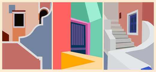 Obraz premium Set of Abstract architectural backgrounds with bright modern colors geometric shapes. Modern building vector illustration, cover, template, poster