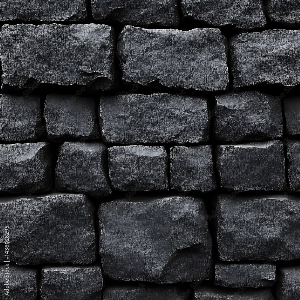 Poster dark gray stone wall texture. close-up view of irregular, interlocking stone blocks forming a rustic