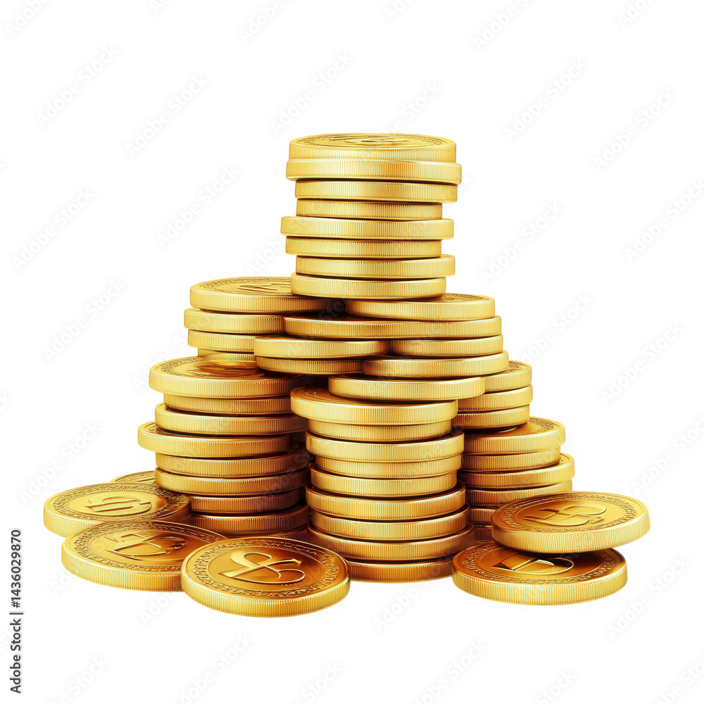 Aufkleber a stack of golden coins. arranged in a pyramid shape. with some coins scattered around the coins fea