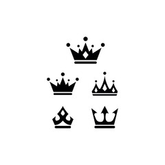 Set of Elegant Black Crown Icons on a White Background
