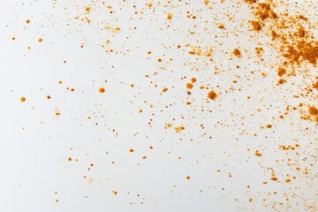 Scattered golden spice powder on a white background