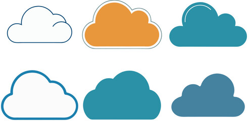 Cloud Icons Set – Flat Circular Shadow Isolated Vector Bundle