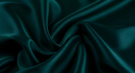 Fototapeta premium Elegant Emerald Satin Fabric Texture With Soft Waves And Fluid Drapes