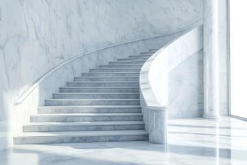 Obraz premium Elegant marble staircase designed with a sweeping curve in a bright and airy space