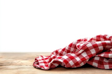 Red checkered tablecloth on wooden table (2)