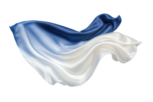 Flying gradient light to dark blue silk textile fabric flag isolated on blue background. Smooth elegant Colorful gradient Satin for grand opening ceremony PNG