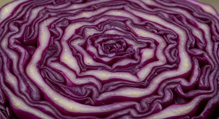 Obraz premium Detailed Cross Section Of A Vibrant And Fresh Red Cabbage Head