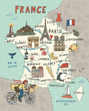 Paris France vector illustrations map
