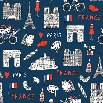 Paris France vector illustrations seamless pattern