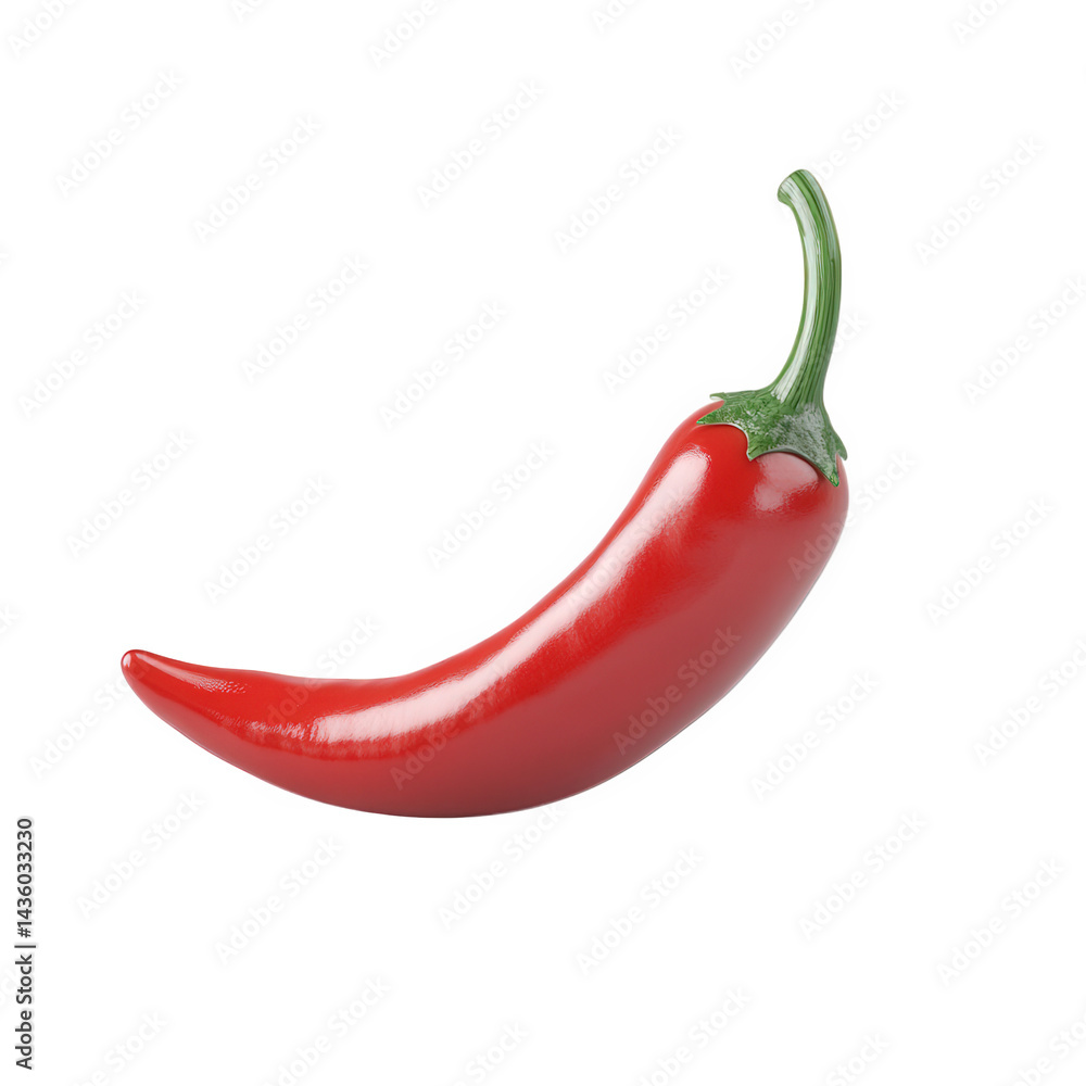 Poster single red chili pepper. showcasing its vibrant color and smooth texture against a plain white backg