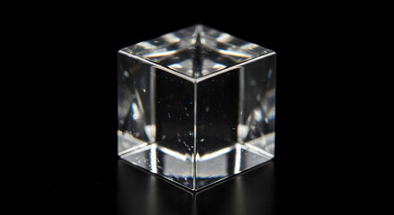 Translucent Precision A Crystal Cube Against A Deep Black Backdrop