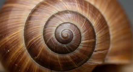 Detailed Macro Shot Of A Brown Snail Shell With Perfect Spiral Pattern