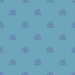 Blue Floral Pattern Seamless Design With Stylized Blossoms and Leaves