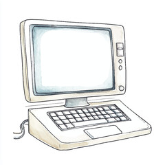 A Computer simple cartoon drawing watercolor icon