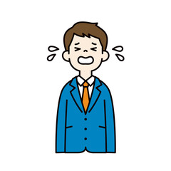 号泣する、スーツを着た若い男性のベクターイラスト素材＿線幅の編集可能＿カラー