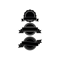 Set of Four Vintage Badge Icons with Ribbons and Decorative Themes