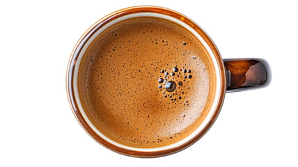 Brown coffee cup filled with aromatic espresso on transparent background