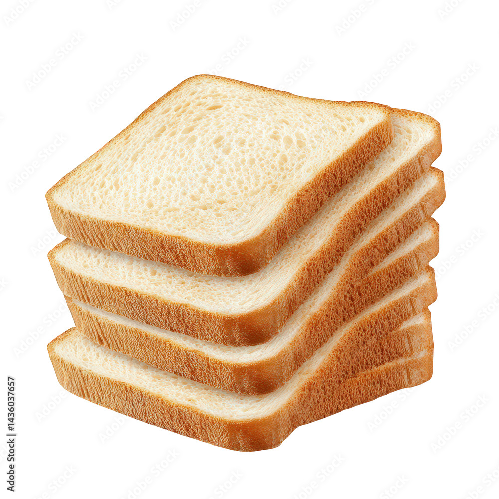 Poster stack of four slices of bread. showcasing their soft texture and golden-brown edges the slices are a