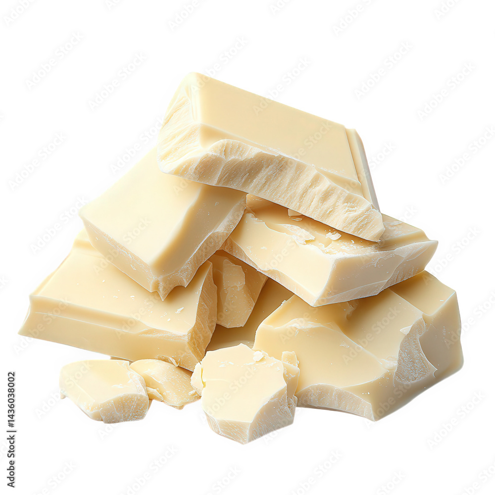 Poster stack of broken pieces of white chocolate. showcasing their smooth. creamy texture and pale color ag