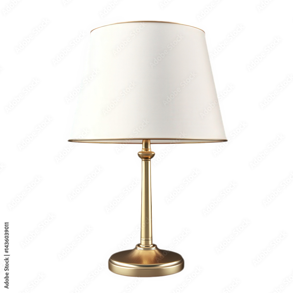 Poster stylish table lamp with a golden base and a white fabric shade. designed to provide ambient lighting