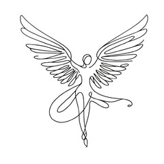 Obraz premium Dancing girl with angel wings, graceful and artistic, minimalist line art