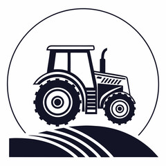 Modern Farm Equipment Silhouette Tractor and Plow Illustration