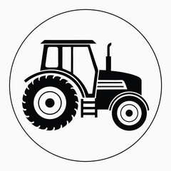 Minimalist Farm Tractor Silhouette with Plow in Black Design