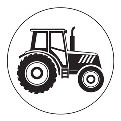 Black Silhouette of Modern Tractor and Plow Farm Machinery
