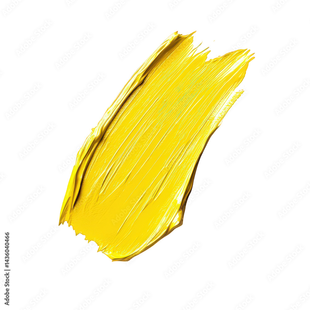 Poster vibrant yellow paint stroke on a white background. showcasing a rich texture and glossy finish this 
