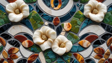 Fototapeta premium Gardenia ivory stone mosaic abstract design pattern artwork