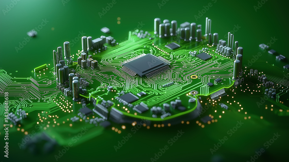 Poster circuit board design showcasing intricate connections and components
