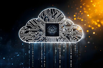 Fototapeta premium cloud computing concept,Stylized cloud computing illustration with digital data streams,Digital cloud concept,Stylized cloud computing symbol with circuit patterns
