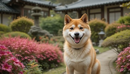 Adorable Shiba Inu Dog in a Serene Japanese Garden