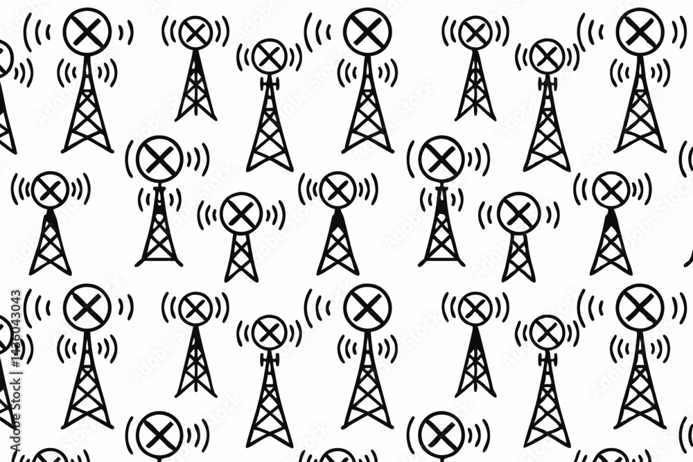 Aufkleber no signal communication tower seamless pattern vector background. simple black line art icons depict
