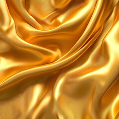 Fototapeta premium Luxurious Golden Silk Fabric Texture, Abstract Background, Satin Cloth Backdrop, Drapes and Waves.