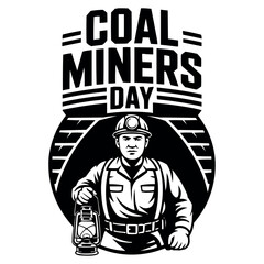 Coal Miners Day Illustration Vintage Worker Tunnel Lamp Art