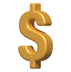 3D Shiny gold dollar sign isolated on a clean white background. wealth, finance, investment, and economic success.
